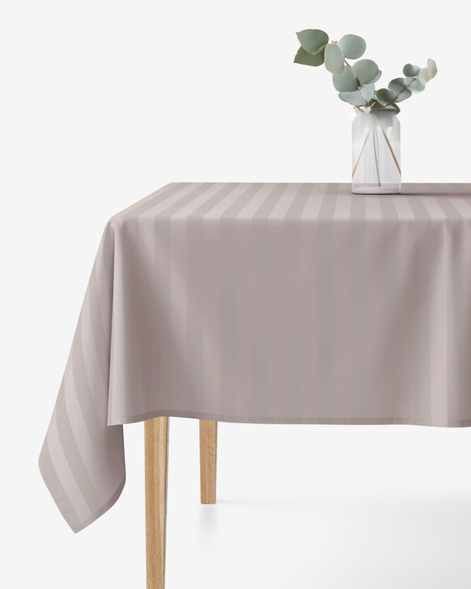 Festliche eckige Damast-Tischdecke - graubraun Streifen mit Satin-Glanz
