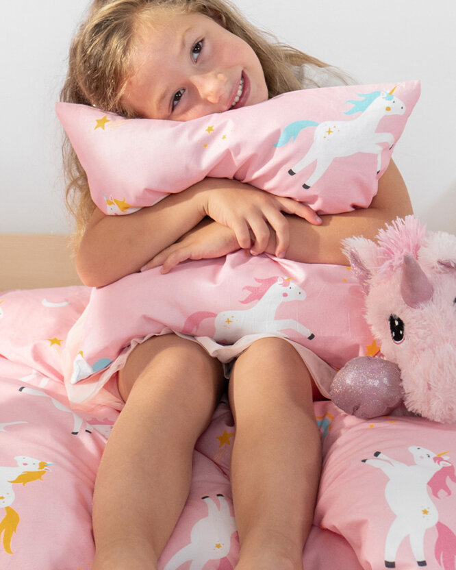 Kinder-Kissenbezug aus Baumwolle - Lustige Einhörner