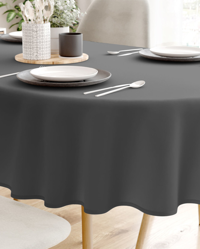 Ovale Tischdecke aus 100% Baumwolle - dunkelgrau