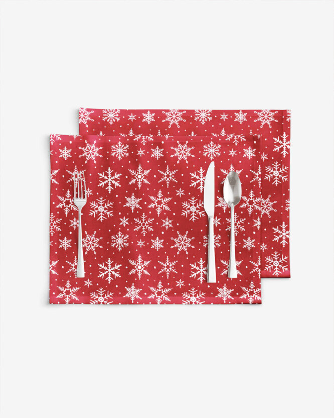 Weihnachtliches Tischset Valencia - Weiße Flocken auf Rot - Set 2 Stücke