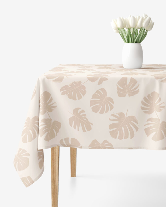 Eckige Tischdecke 100% Baumwolle - Tropische Blätter auf Beige