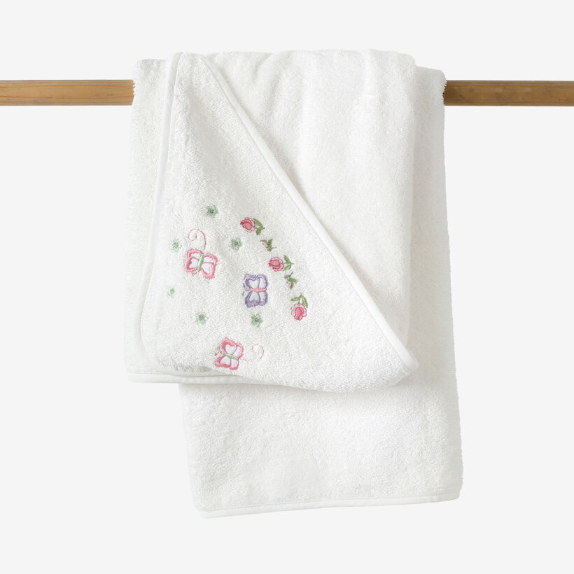 Frottee Babybadetuch mit Kapuze - Schmetterlinge auf Weiß