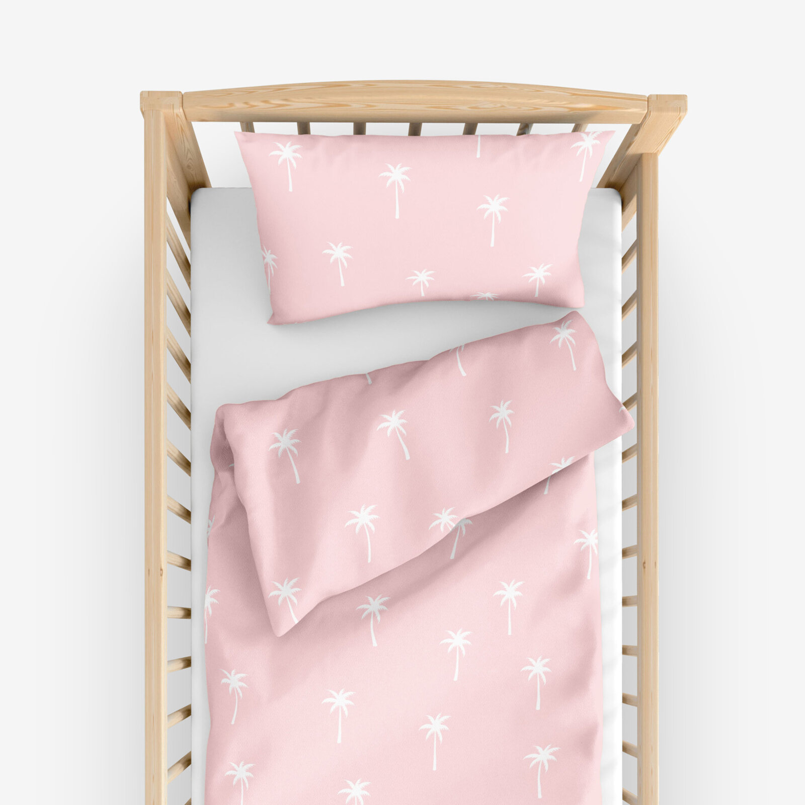 Bettwäsche für Babybetten aus Baumwolle - Palmen auf Pastellrosa
