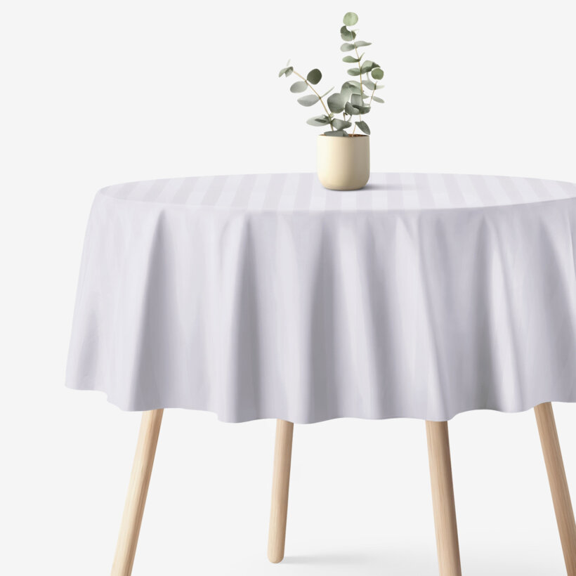 Festliche runde Damast-Tischdecke - hellgraue Streifen mit Satin-Glanz