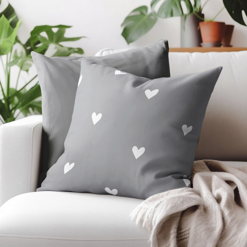 Kissenbezug aus Baumwolle - Herzchen auf Grau