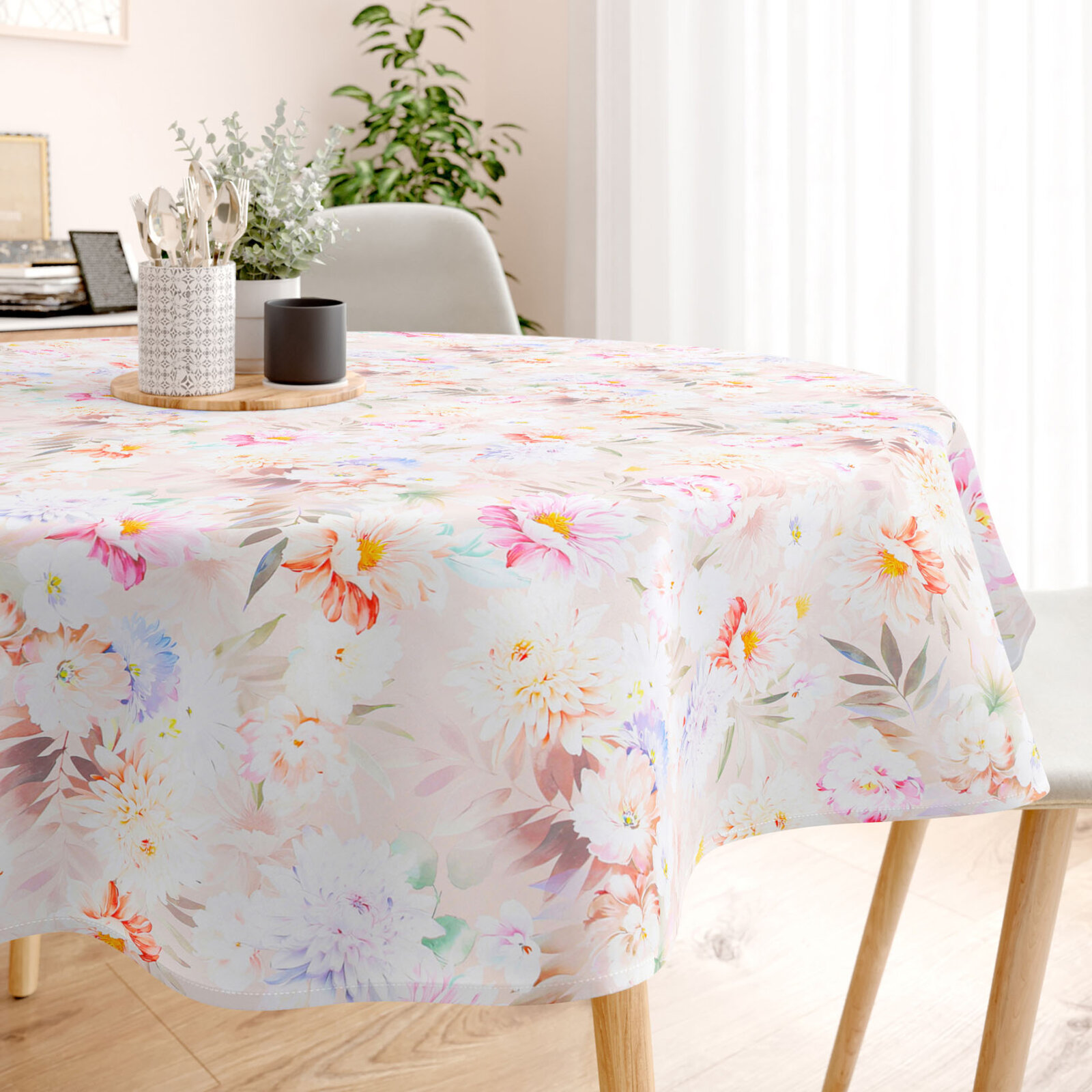 Runde Tischdecke 100% Baumwolle Deluxe - wilde Blumen