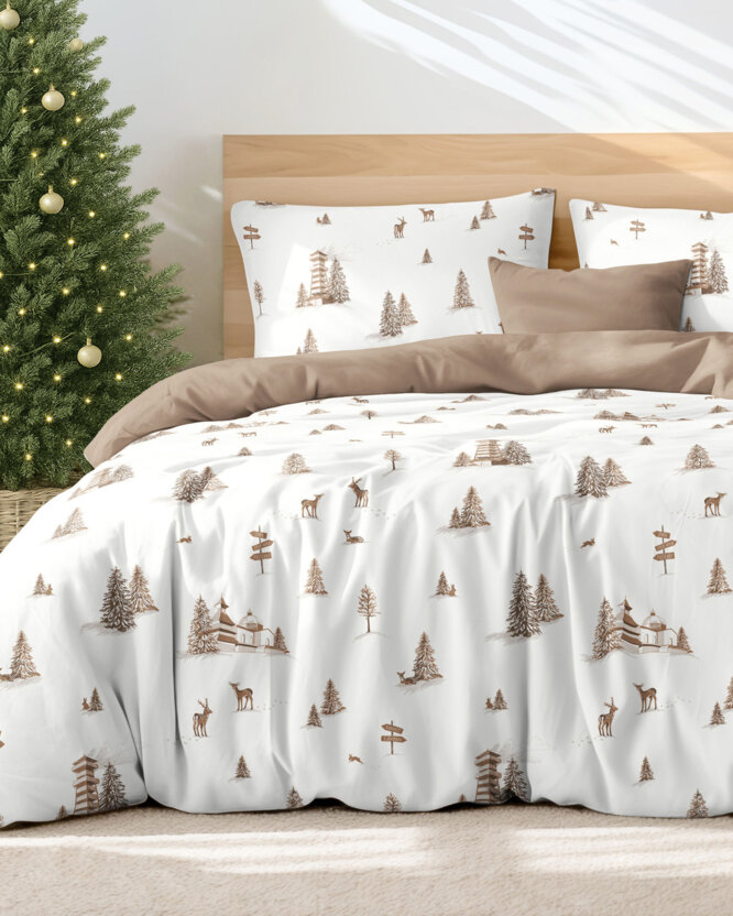 Weihnachtlich Bettwäsche aus Baumwolle Duo - Berge mit kaffeebraun