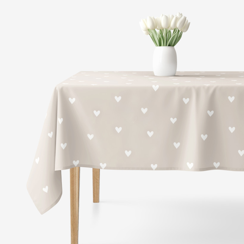 Eckige Tischdecke 100% Baumwolle - Herzchen auf Latte