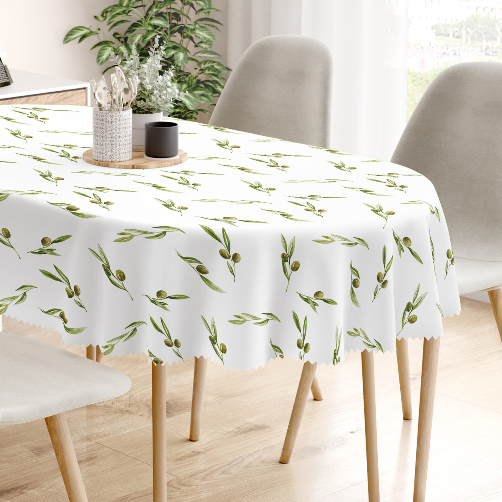 Ovale Tischdecke Teflon - Oliven