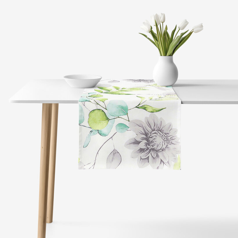 Tischläufer aus 100% Baumwolle Deluxe - Eukalyptus mit Blumen