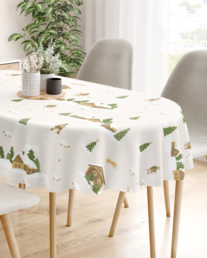 Ovale Weihnachts-Tischdecke aus 100% Baumwolle - Weihnachtslieder