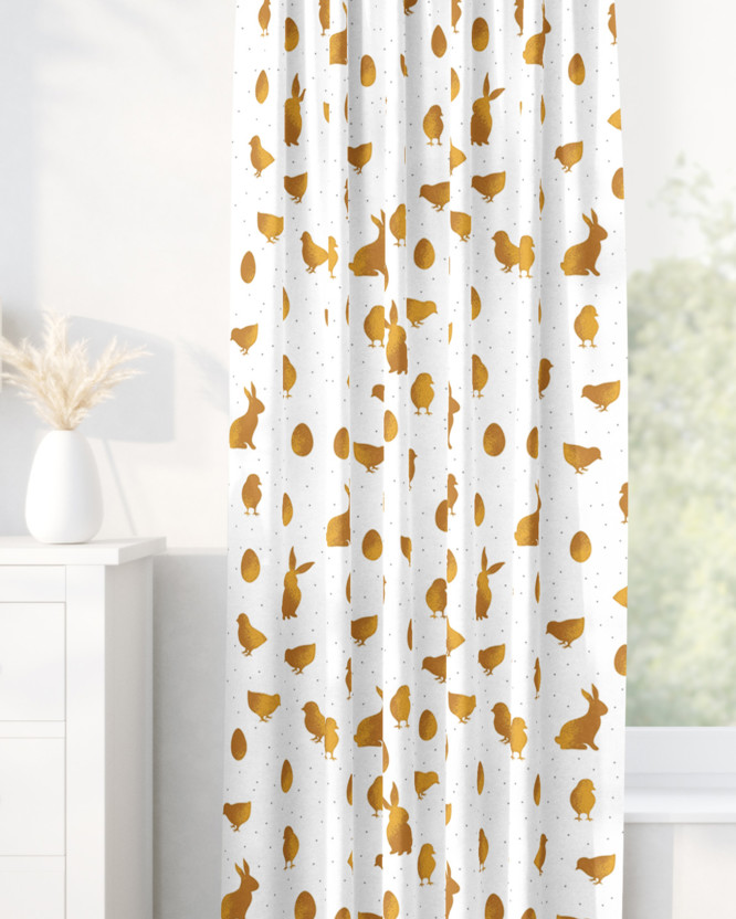 Vorhang aus fester Baumwolle für Ostern - goldene Symbole für Ostern-