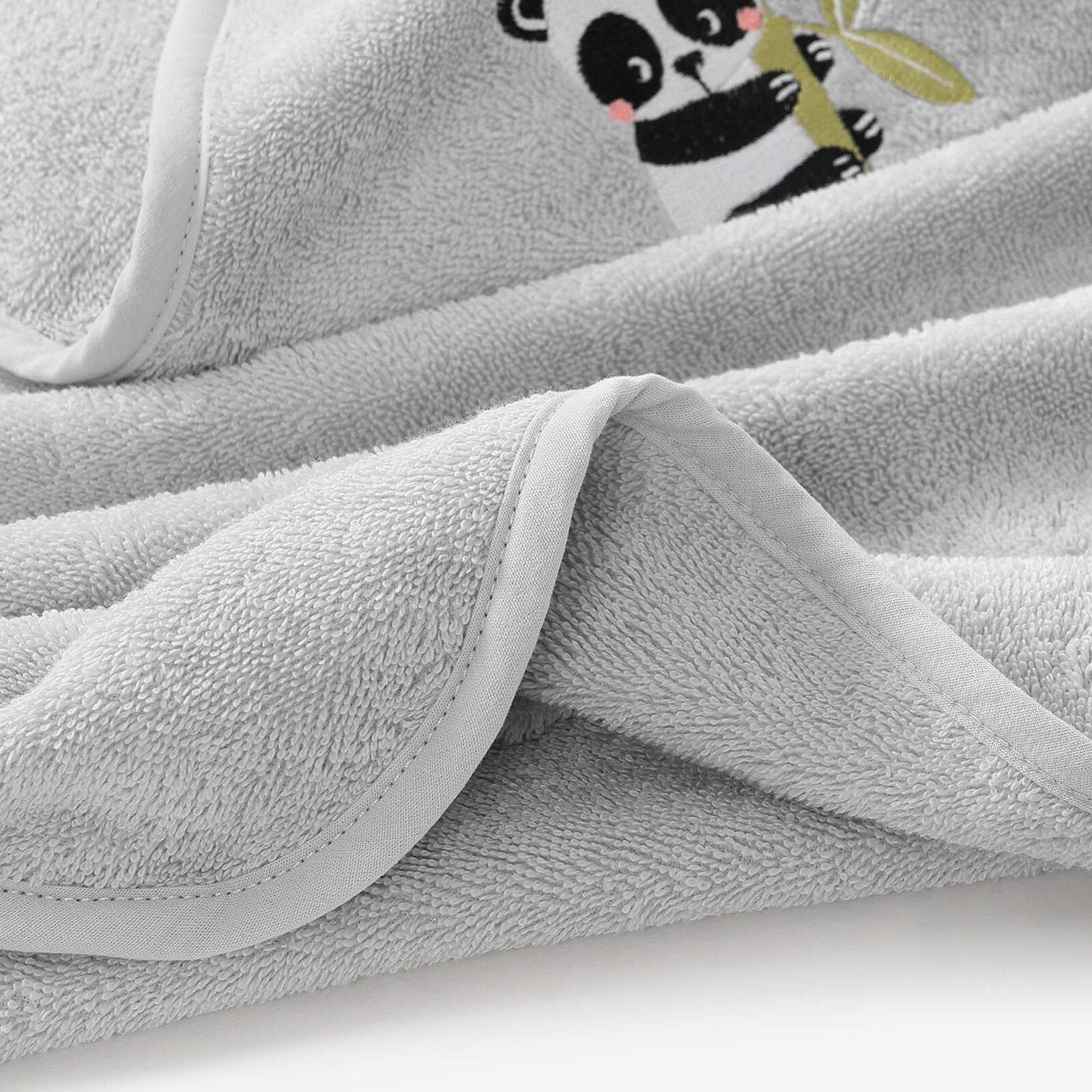 Frottee Babybadetuch mit Kapuze - Panda auf Hellgrau