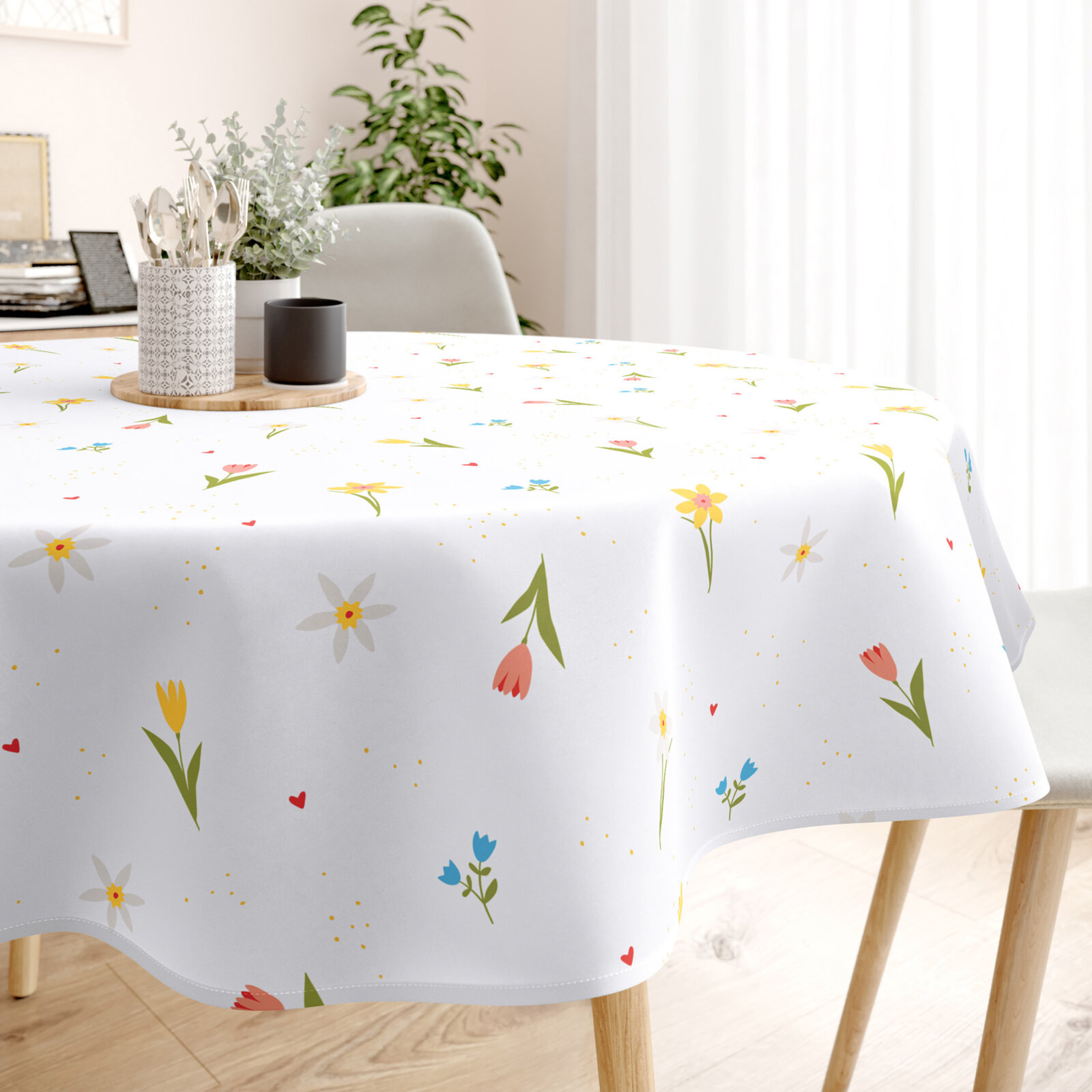 Runde Tischdecke 100% Baumwolle - blühender Garten
