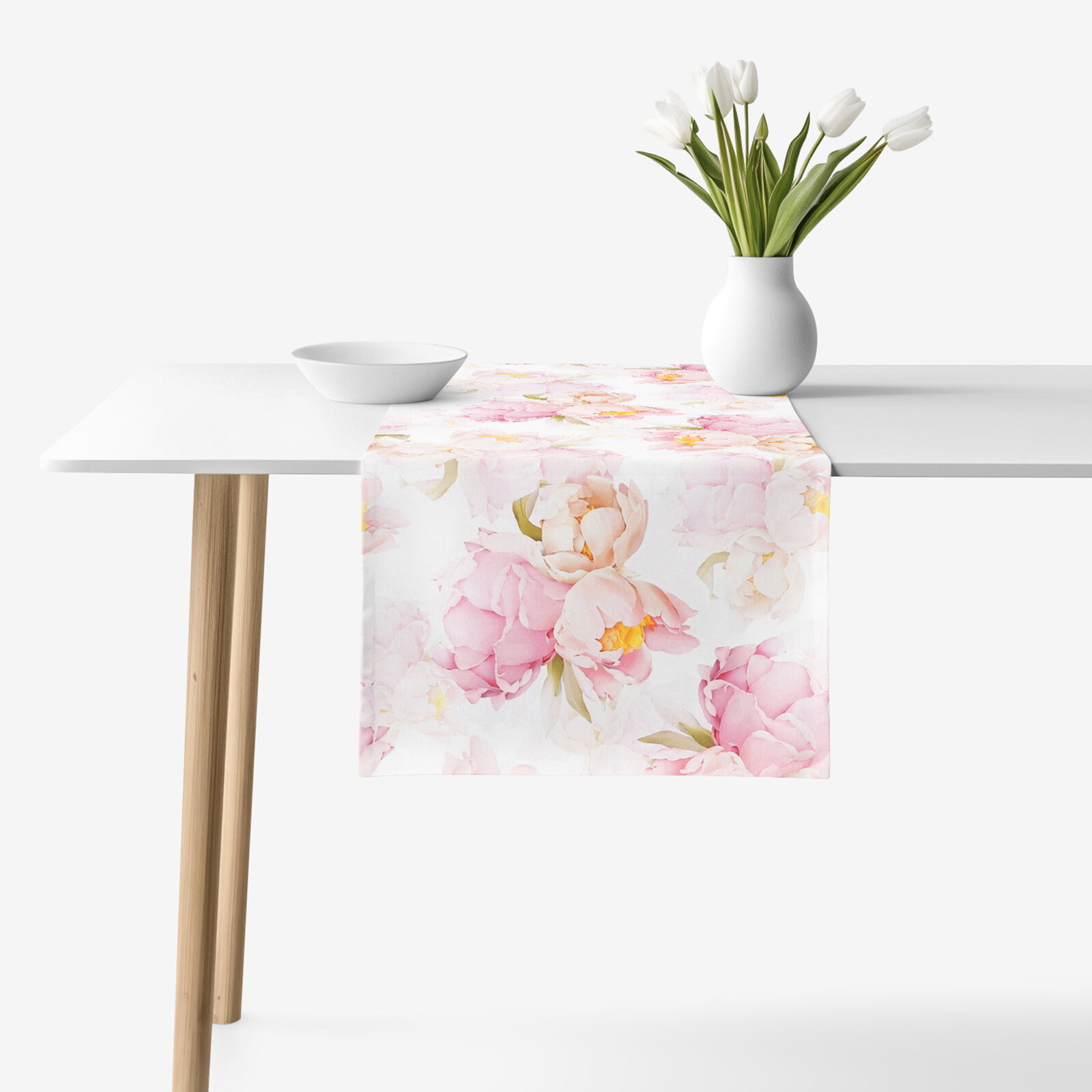 Tischläufer aus 100% Baumwolle Deluxe - blühende Pfingstrosen