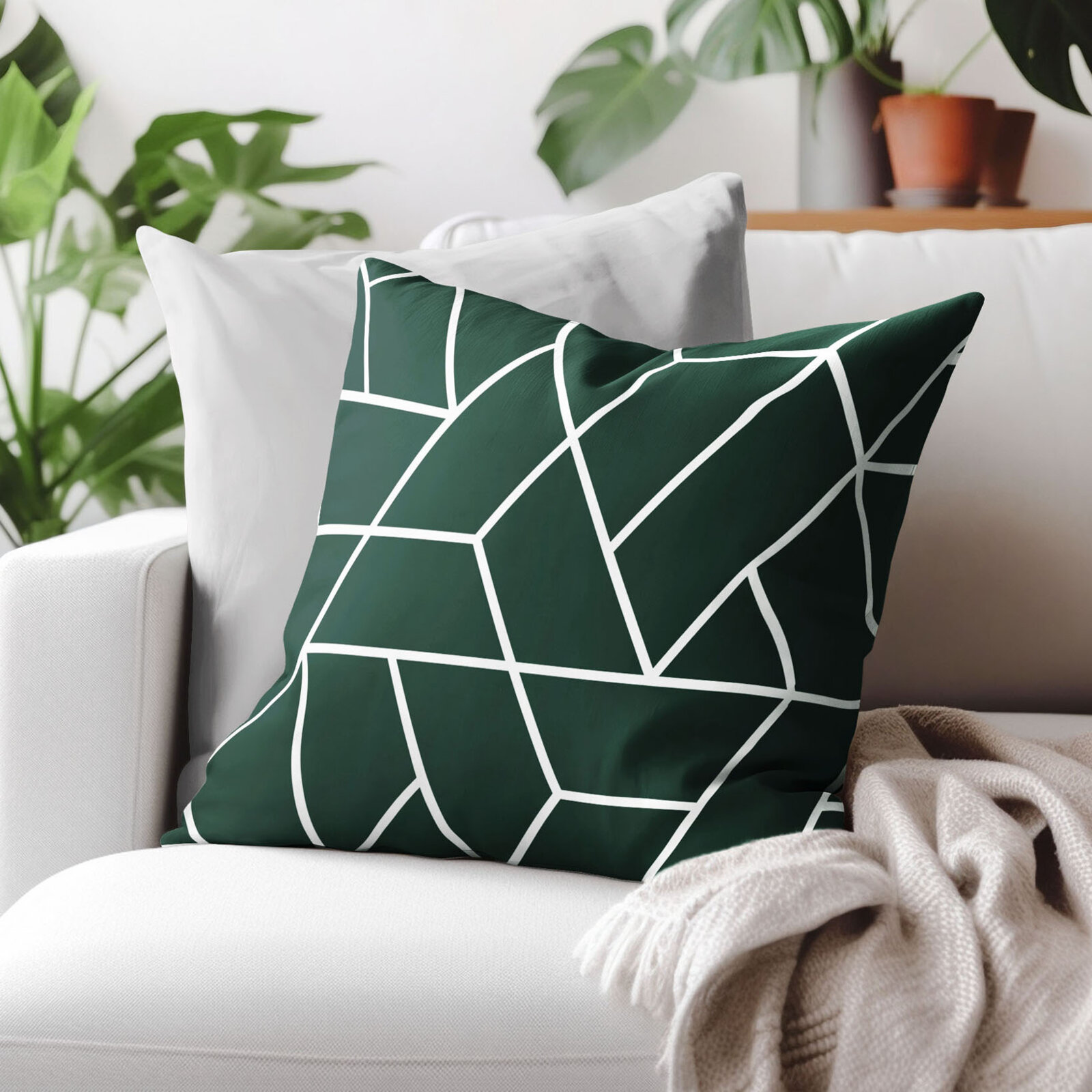 Kissenbezug aus Baumwolle - Mosaik auf Dunkelgrün