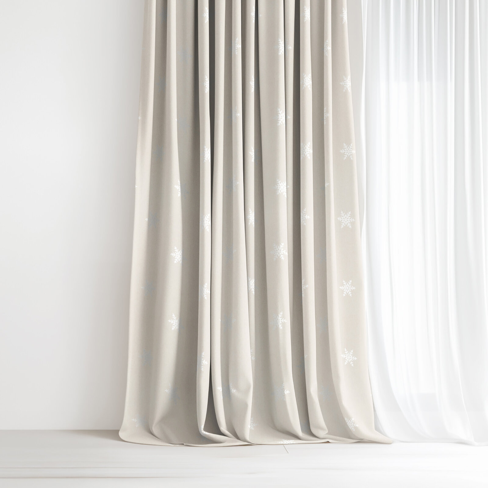 Weihnachtsvorhang Natura - Schneeflocken auf natürlichem