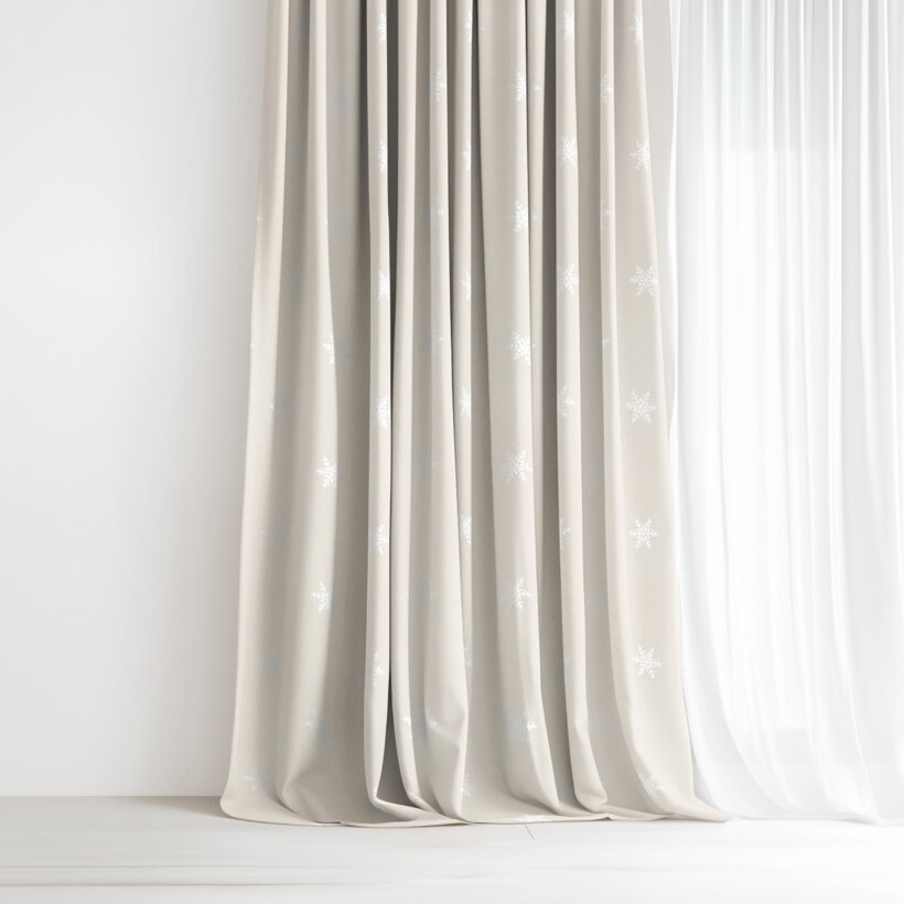 Weihnachtsvorhang Natura - Schneeflocken auf natürlichem