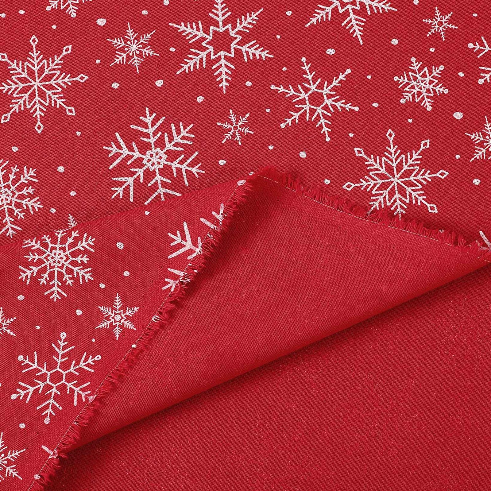 Weihnachtsstoff Valencia - Weiße Flocken auf Rot