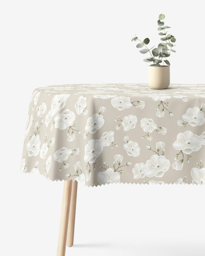 Ovale Tischdecke Teflon - weiße Blumen