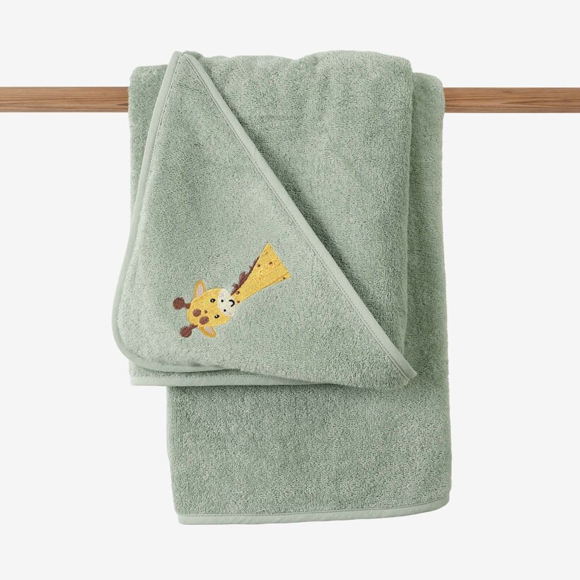 Frottee Babybadetuch mit Kapuze - Giraffe auf Salbei