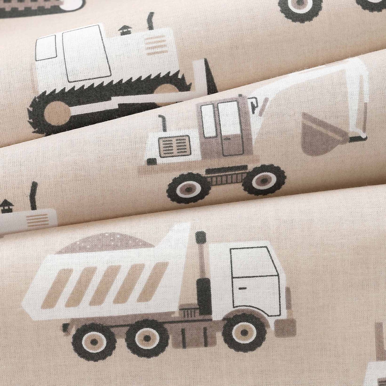 Baumwollstoff - Lastwagen und Bagger auf Beige