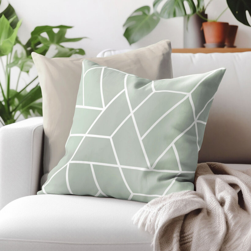 Kissenbezug aus Baumwolle - Mosaik auf Salbeigrün