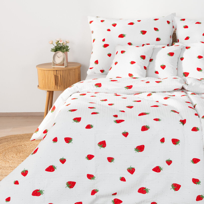 Seersucker Bettwäsche - Erdbeeren