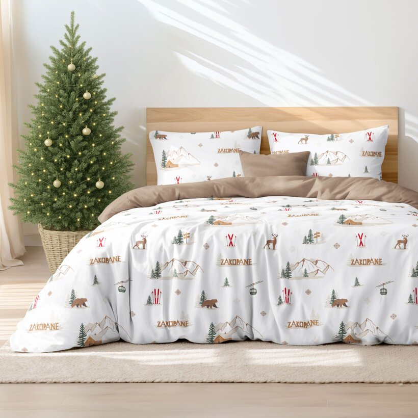 Weihnachts-Bettwäsche aus Baumwolle Duo - Zakopane mit kaffeebraun