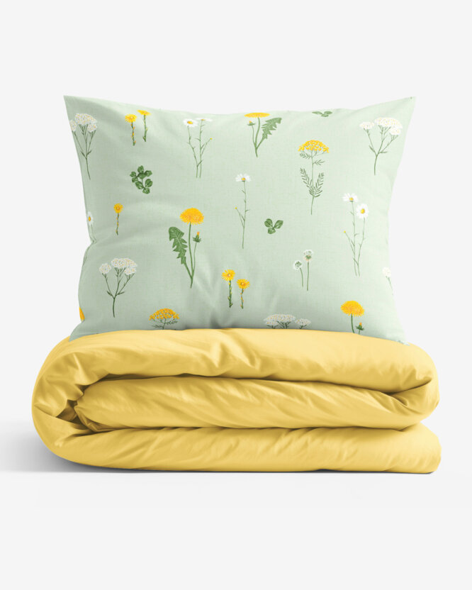Bettwäsche aus Baumwolle Duo - Grüne Wiese mit gelb