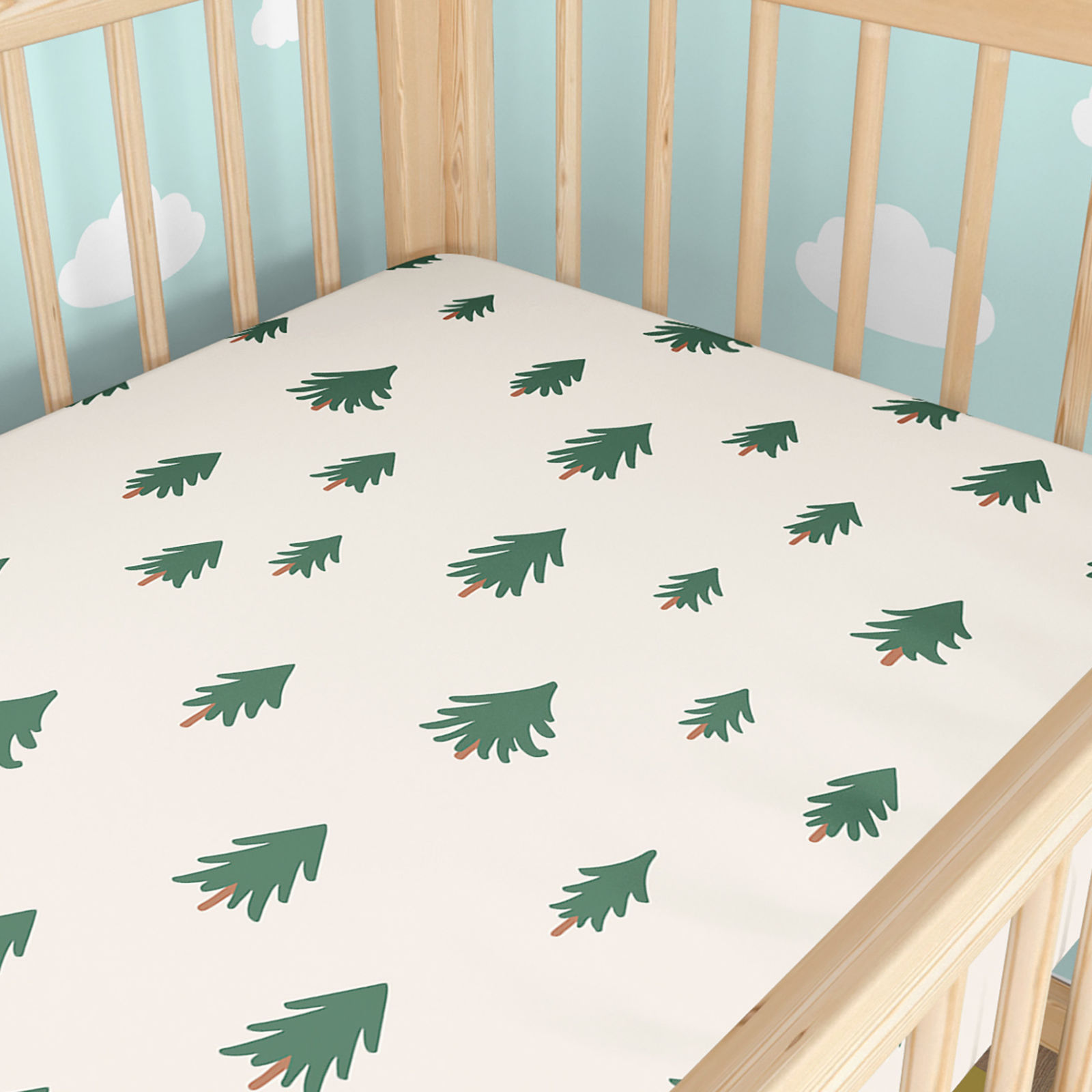 Spannbetttuch aus Baumwolle für Babybetten - Bäumchen auf natur