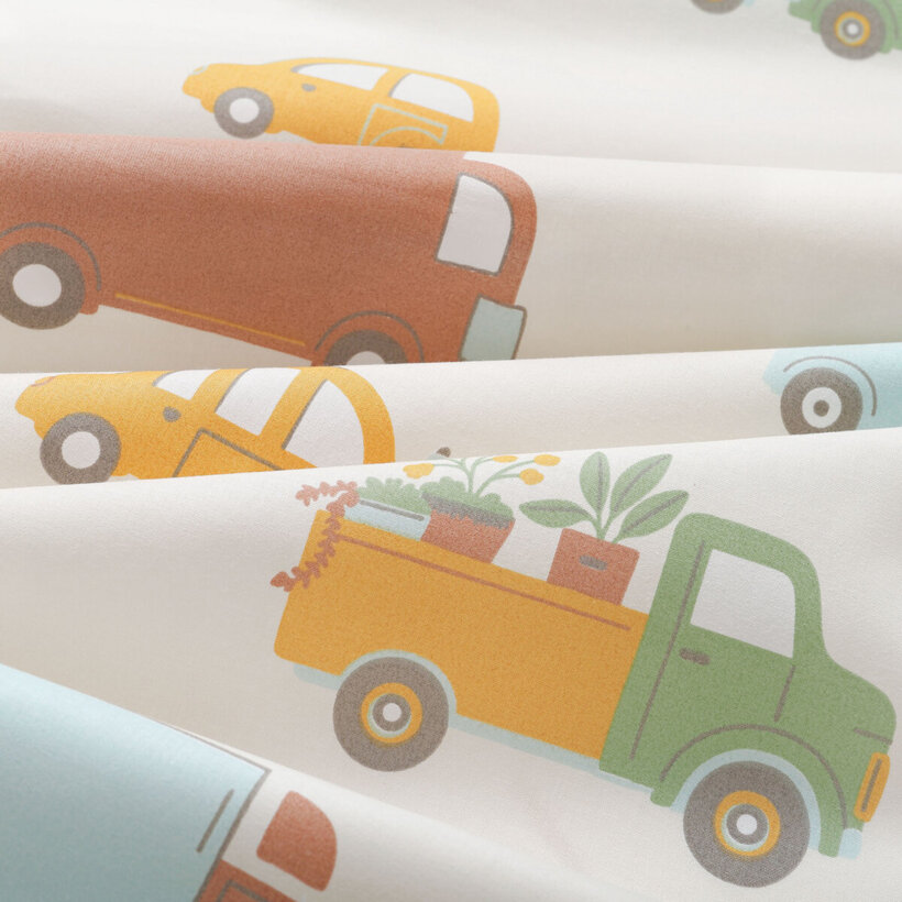 Kinder-Bettwäsche aus Baumwolle - Welt der Autos mit latte Streifen