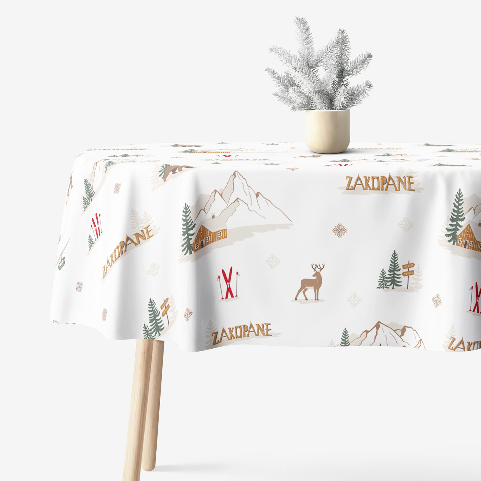 Ovale Weihnachts-Tischdecke aus 100% Baumwolle - Zakopane