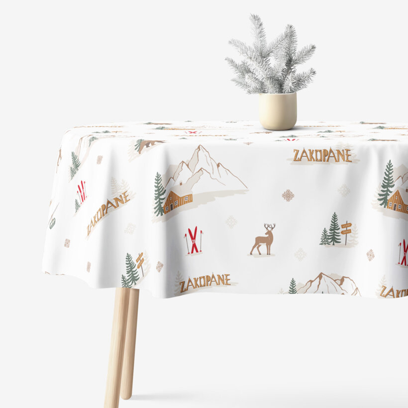 Ovale Weihnachts-Tischdecke aus 100% Baumwolle - Zakopane