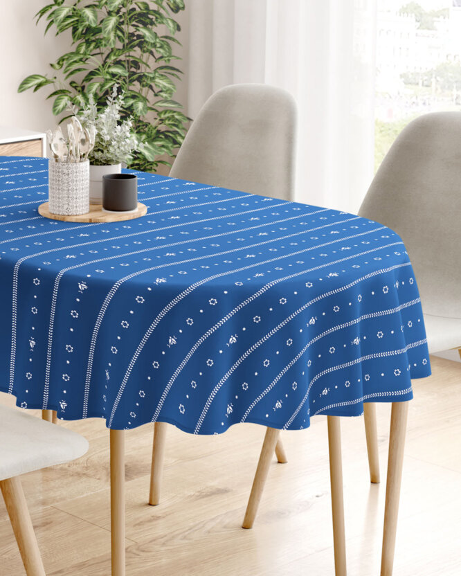 Ovale Tischdecke aus 100% Baumwolle - Blaue Folklore