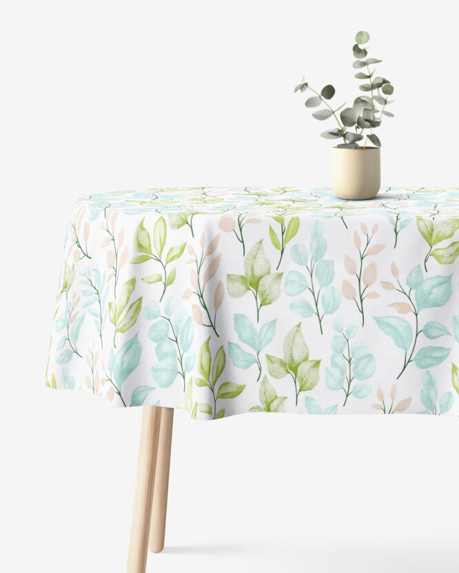Ovale Tischdecke aus 100% Baumwolle Deluxe - bemalte Blätter