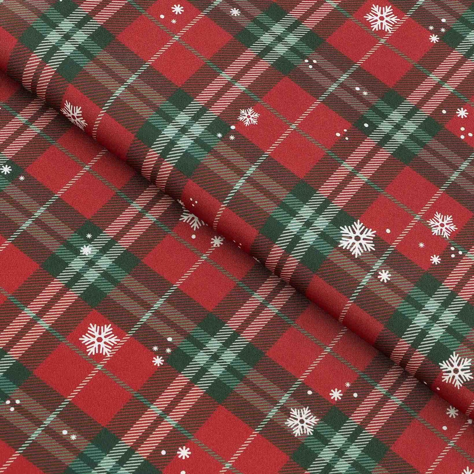 Weihnachtlicher Teflonstoff für Tischdecken – Rotkariert mit Schneeflocken