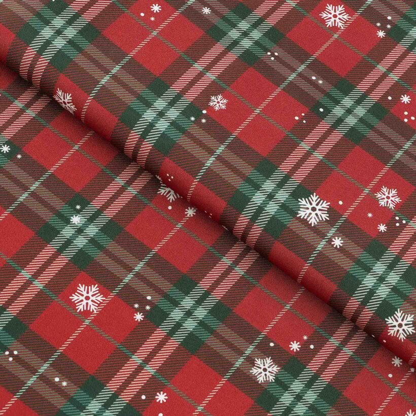 Weihnachtlicher Teflonstoff für Tischdecken – Rotkariert mit Schneeflocken