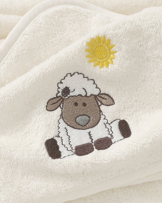 Frottee Babybadetuch mit Kapuze - Schaf auf Creme