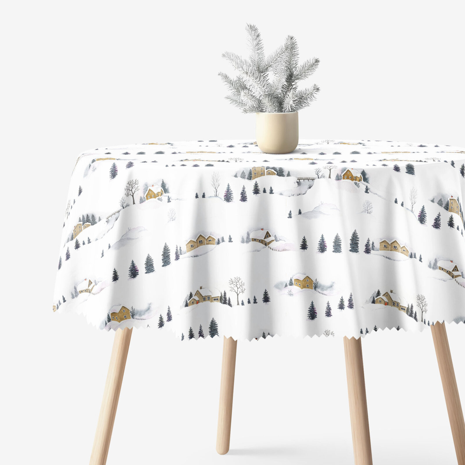 Runde Weihnachts-Tischdecke Teflon - Winterlandschaft