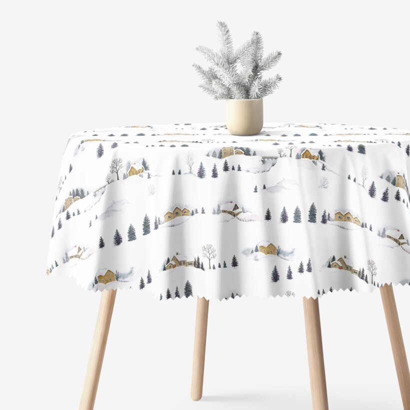 Runde Weihnachts-Tischdecke Teflon - Winterlandschaft