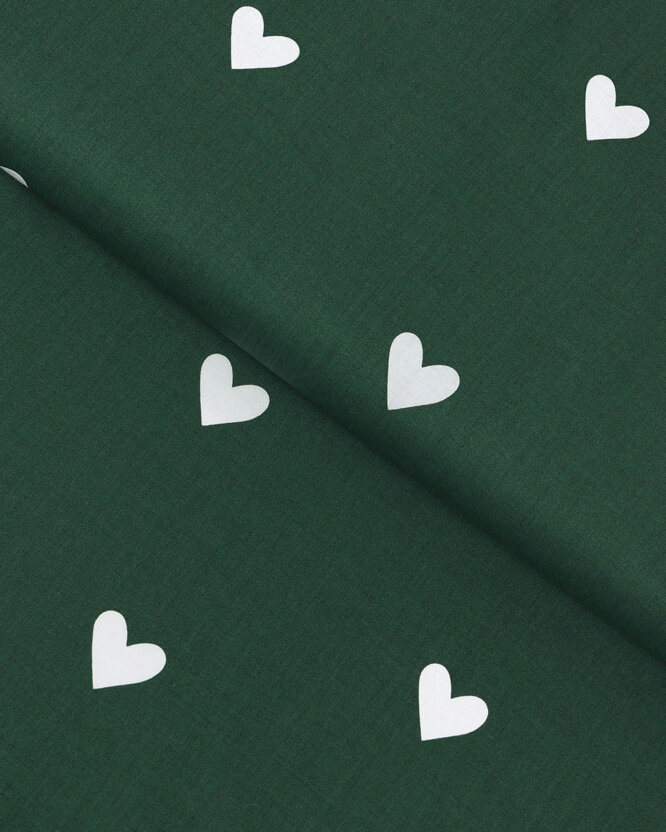 Weihnachtlicher Baumwollstoff - Herzchen auf Dunkelgrün