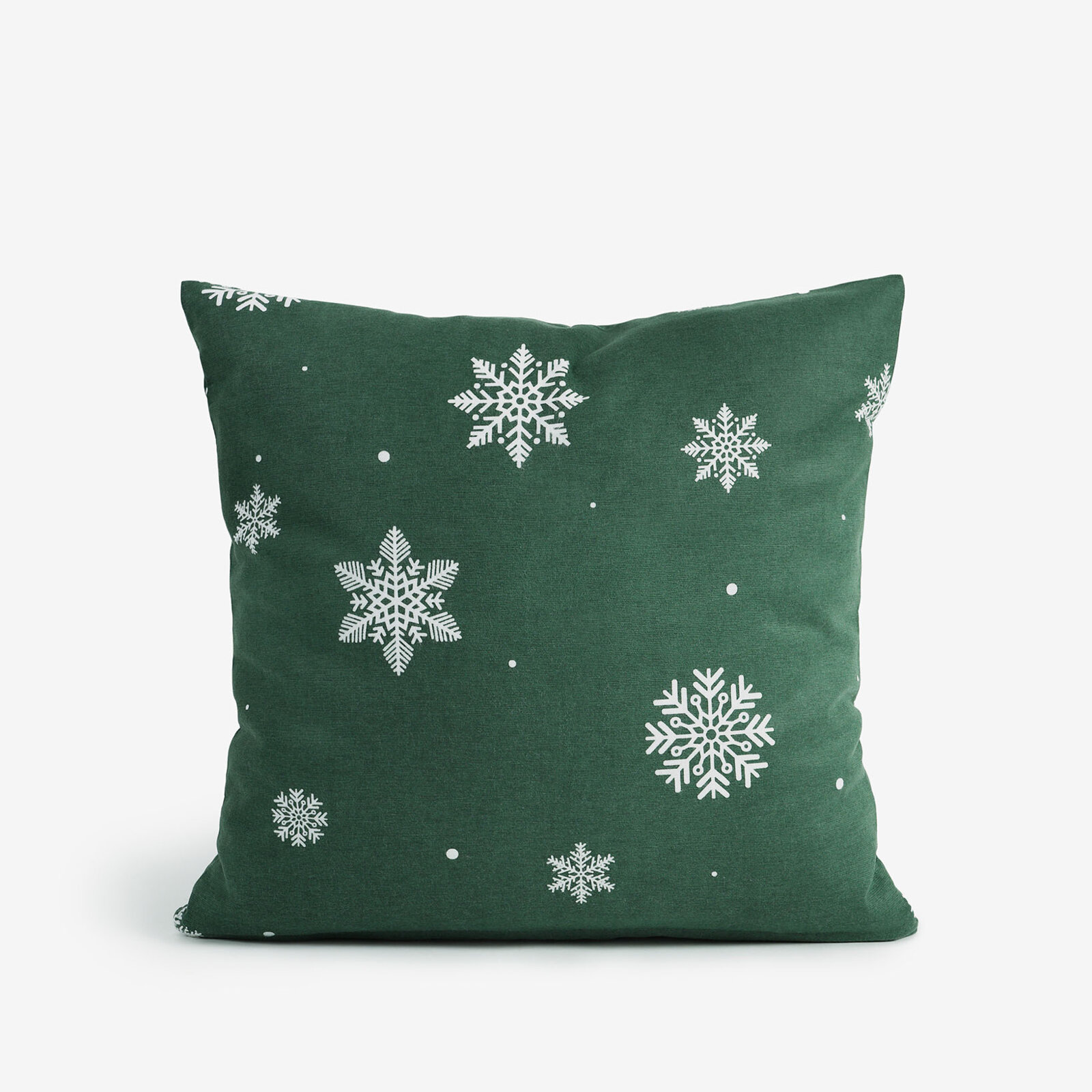 Weihnachtlicher Kissenbezug aus Flanell - Schneeflocken auf Grün
