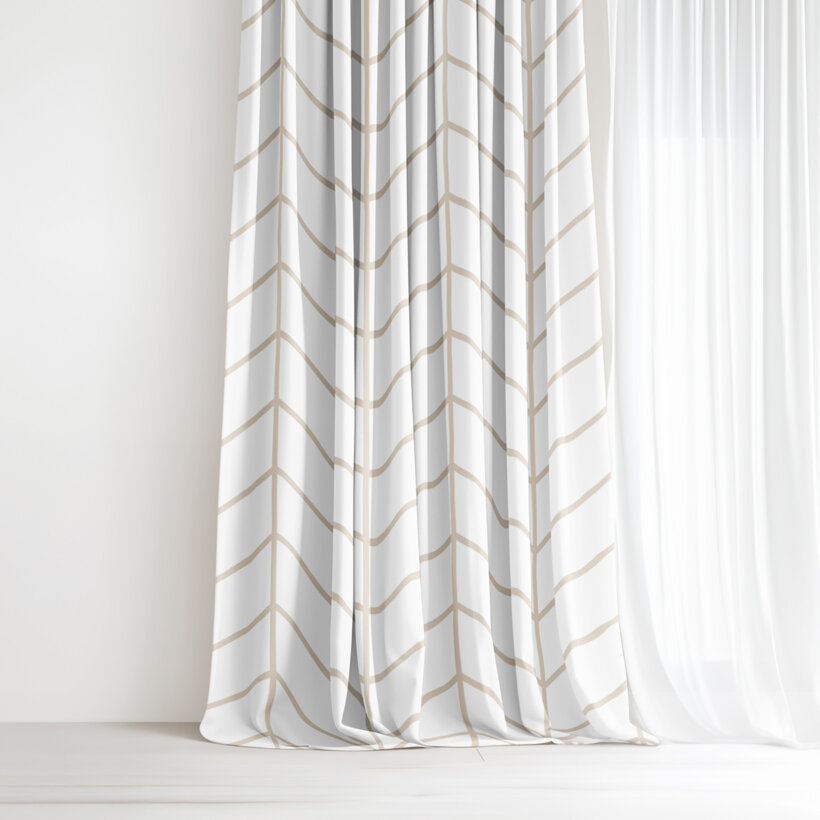 Vorhang aus Baumwolle - Beiger Zickzack auf Weiß