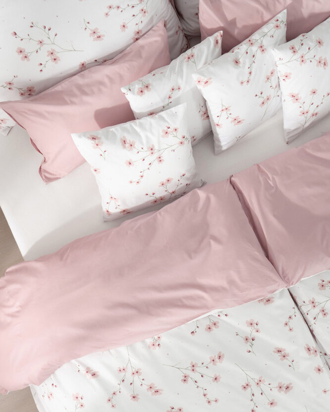 Bettwäsche aus Baumwolle Duo - Blühende Sakura-Kirschbäume mit Puderrosa