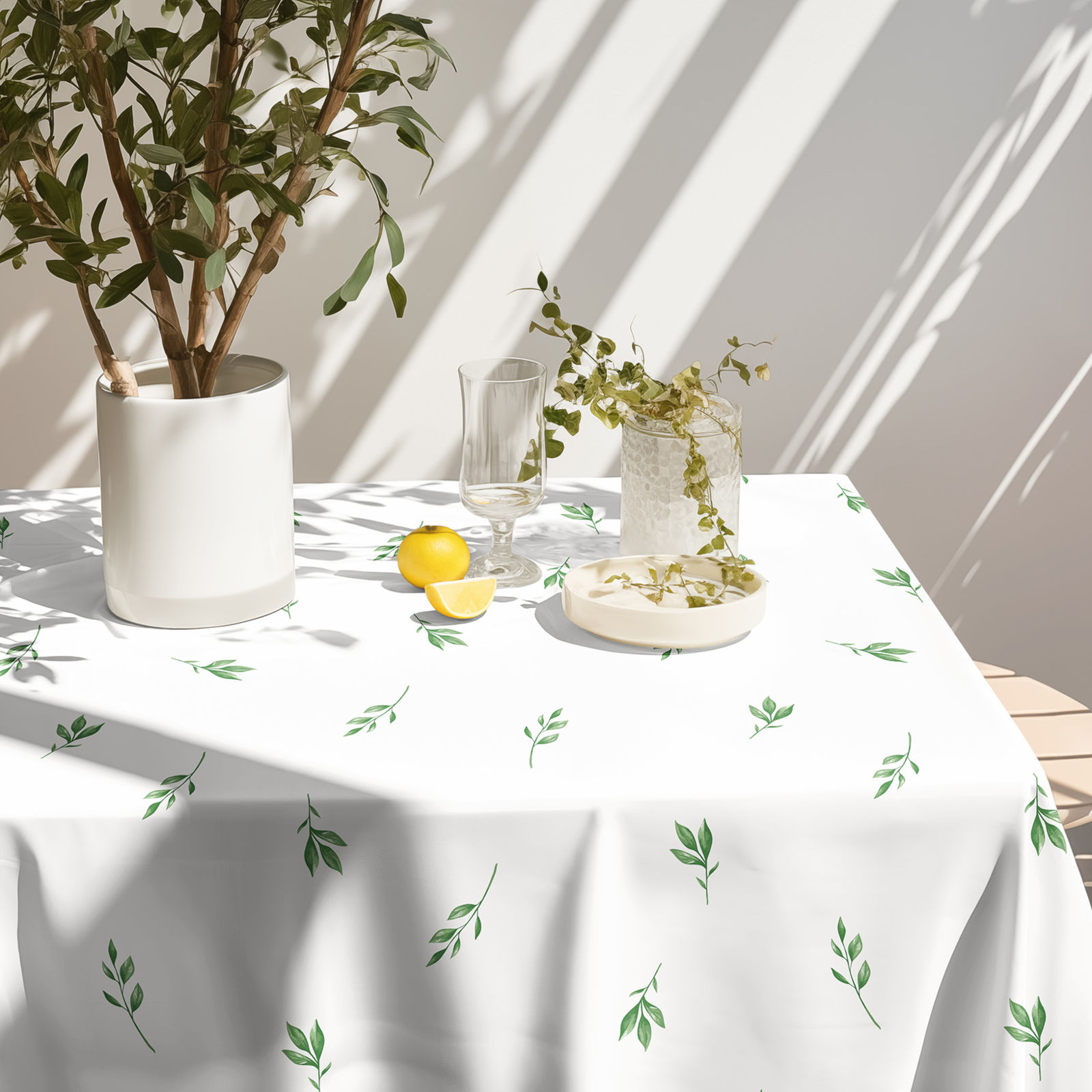 Eckige Tischdecke 100% Baumwolle - Olivenblätter