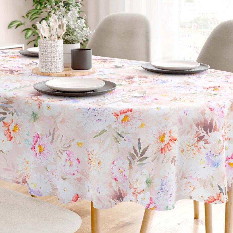 Ovale Tischdecke aus 100% Baumwolle Deluxe - wilde Blumen