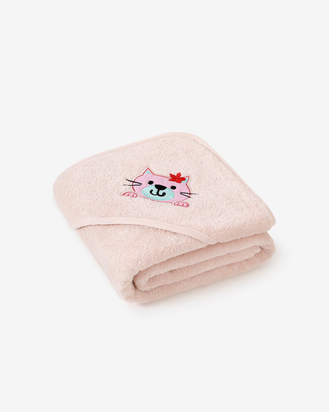 Frottee Babybadetuch mit Kapuze - Kätzchen auf Hellrosa
