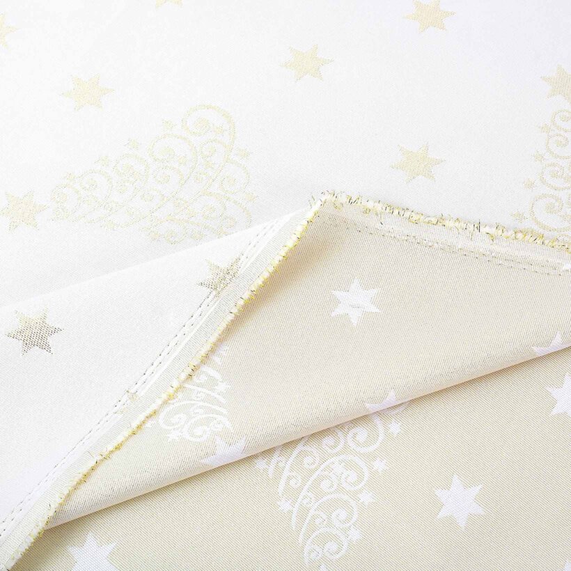 Weihnachtlicher Teflonstoff für Tischdecken – Goldene Tannenbäume und Sterne