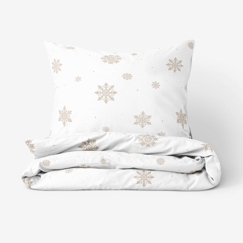 Weihnachtlich Bettwäsche aus Baumwolle - Schneeflocken auf Weiß
